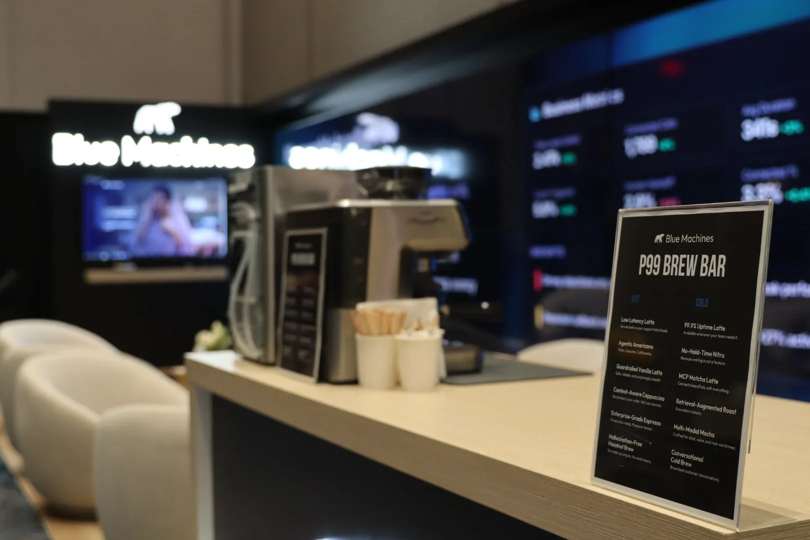 In-booth espresso brew bar detail, showing our custom millwork and finishes